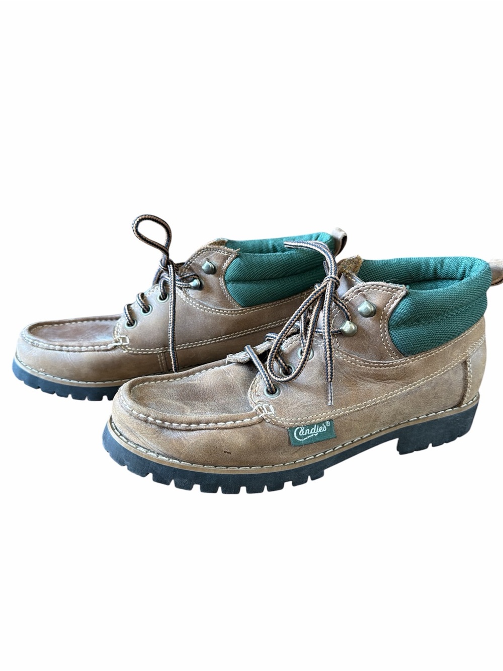 Fall Granola Ankle Brown Leather Chukka Boots with Green Padded Collar Size 10